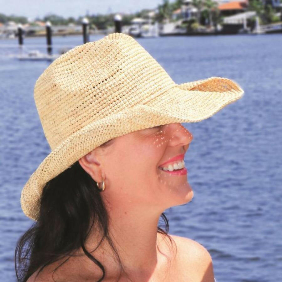 Sundaise Chloe Cowboy Natural Raffia Hat.