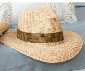 Sundaise SH341 Cassandra Panama Olive Strip Raffia Hat.