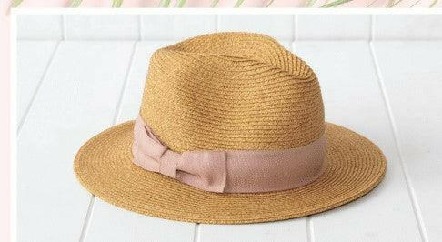 Sundaise SH370 Emma Panama Girl's Hat With Blush Ribbon Natural.