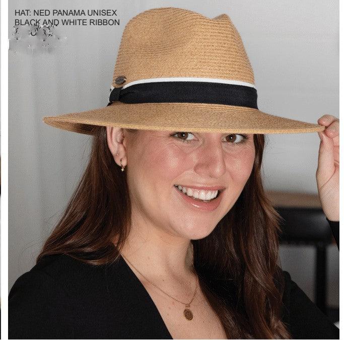 Sundaise SH476 Ned Panama Hat - Natural with Black & White Ribbon Hats Sundaise 