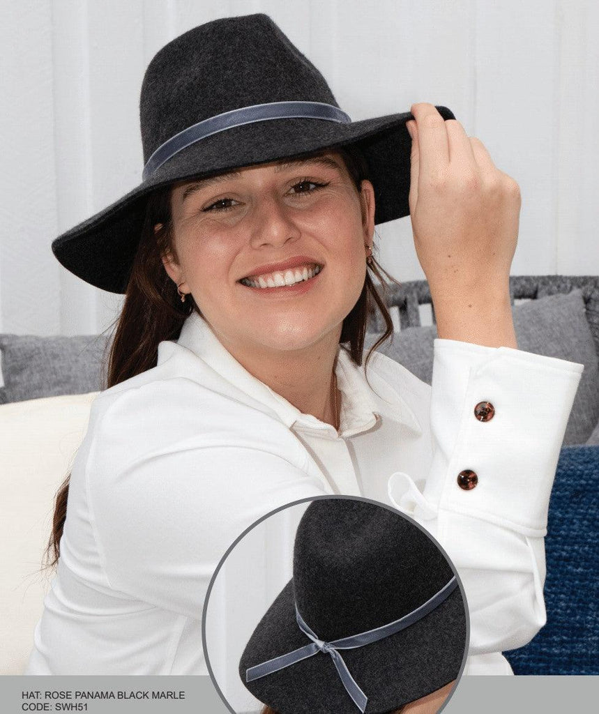 Sundaise SWH51 Rose 100% Wool Felt Panama Hat - Black Marle Hats Sundaise 