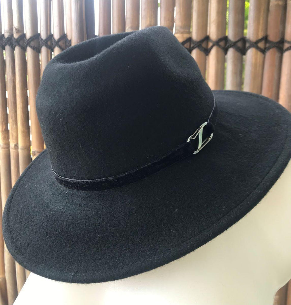 Sundaise SWH55 Rhianna Firm Edge Wool Felt Panama Hat - Black Hats Sundaise_ozresort