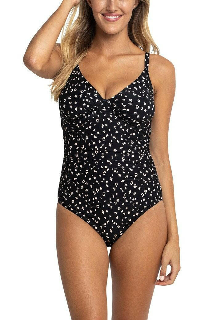 Sunseeker  Cheetah DD/E Gathered One Piece Black.