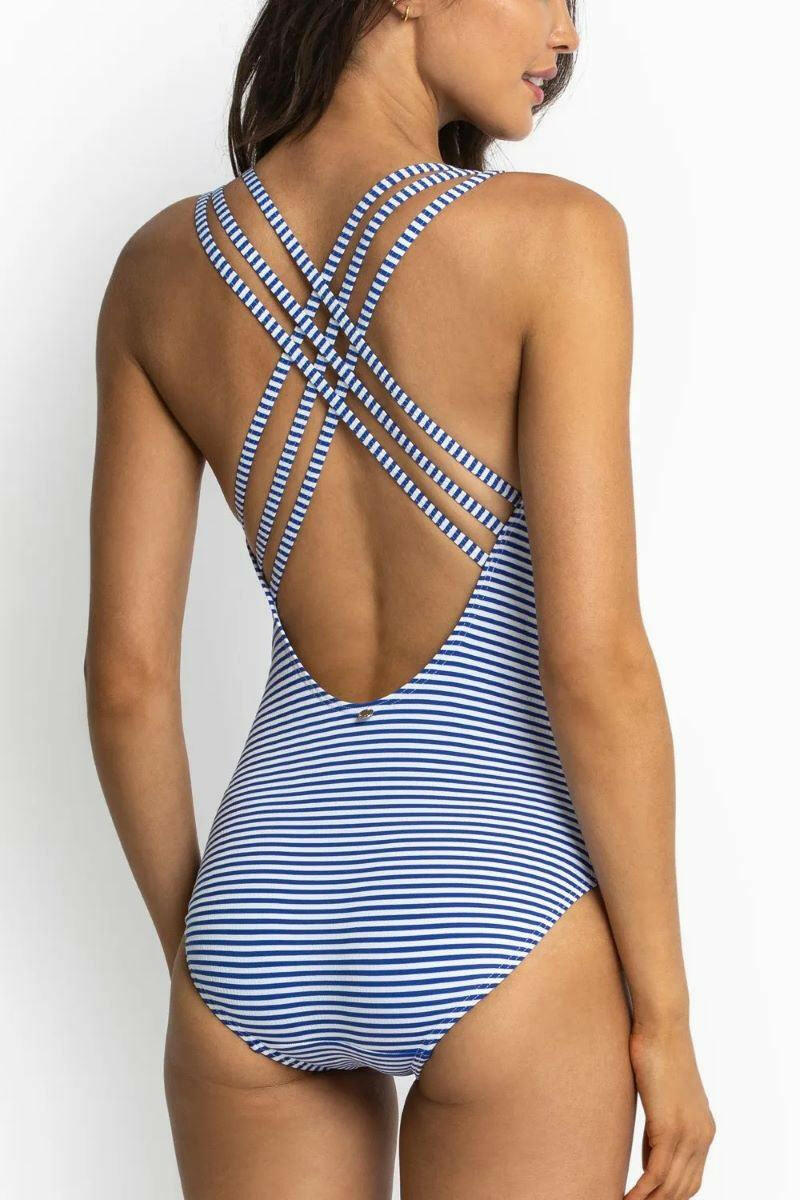 Sunseeker SS51515 Summer Stripe Multi Cross Strap One Piece Blue.