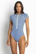 Sunseeker SS91795 Summer Stripe Seasport Short Sleeve One Piece Blue.