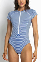 Sunseeker SS91795 Summer Stripe Seasport Short Sleeve One Piece Blue.