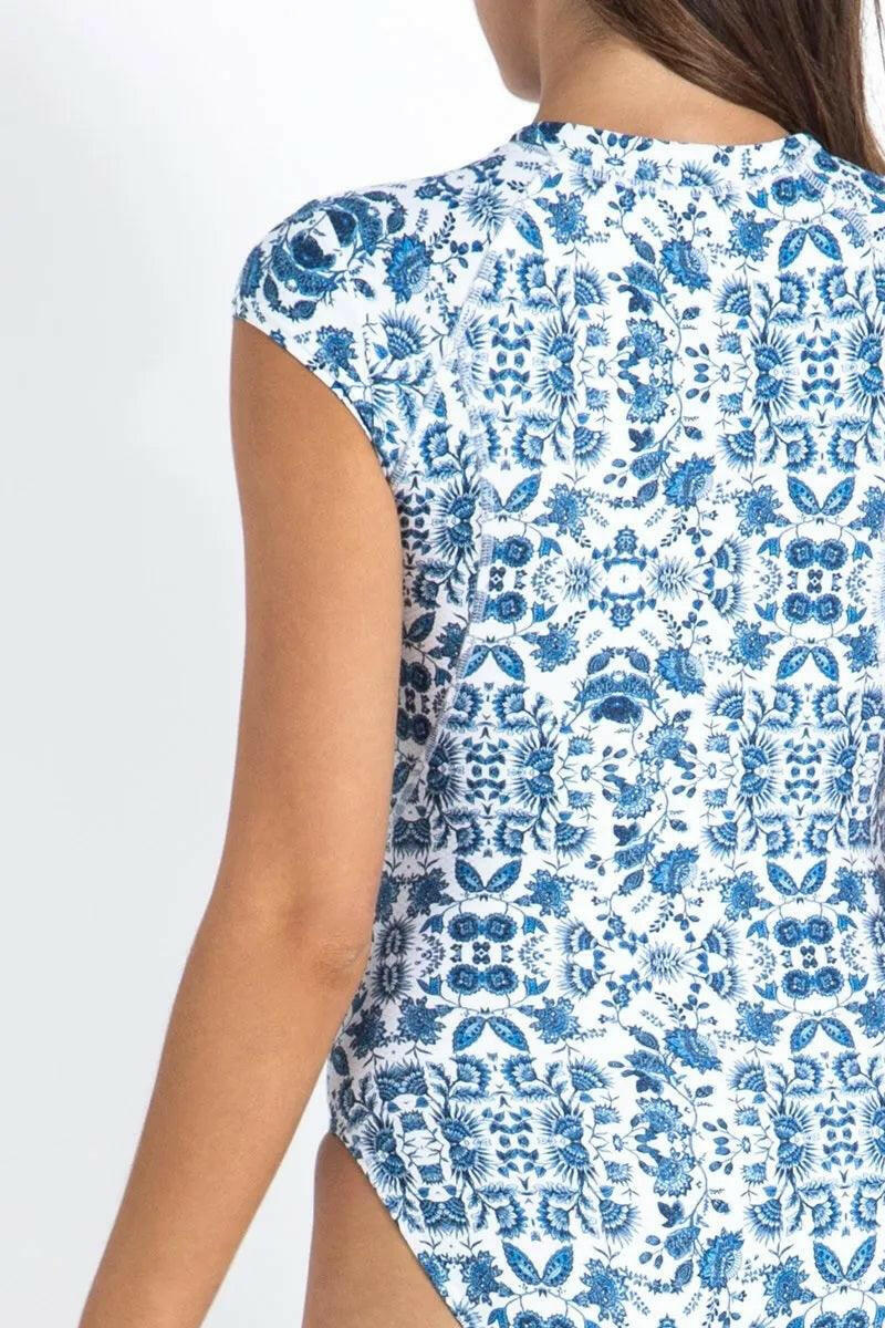 Sunseeker Bluebird Ocean Sport Cap Sleeve Mastectomy One Piece White.