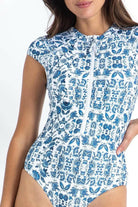 Sunseeker Bluebird Ocean Sport Cap Sleeve Mastectomy One Piece White.