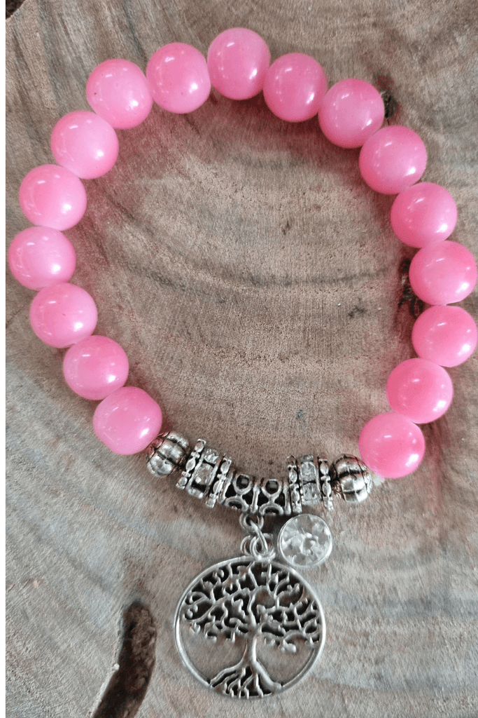 Tree Of Life Pink Silver Plated Beaded Bracelet - OZ RESORT