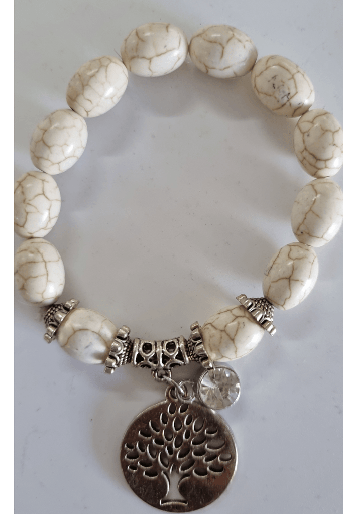Tree Of Life White Marble Silver Plated Beaded Bracelet - OZ RESORT