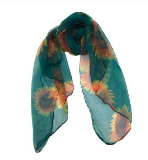Sunflower Print Scarf 100% Silk Single.