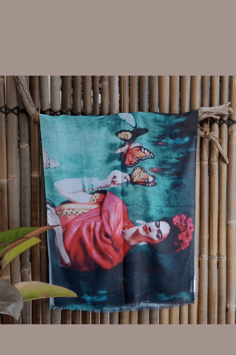 Zura Frida Kahlo 100% Cotton Scarf - Butterflies.