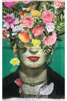 Zura Frida Kahlo 100% Cotton Scarf - Green Flowers.