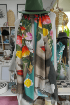 Zura Frida Kahlo 100% Cotton Scarf - Green Flowers.