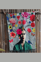 Zura Frida Kahlo Reversable Wool Scarf - Bright Floral.