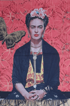 Zura Frida Kahlo Reversable Wool Scarf - Pink Flowers.