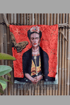 Zura Frida Kahlo Reversable Wool Scarf - Pink Flowers.